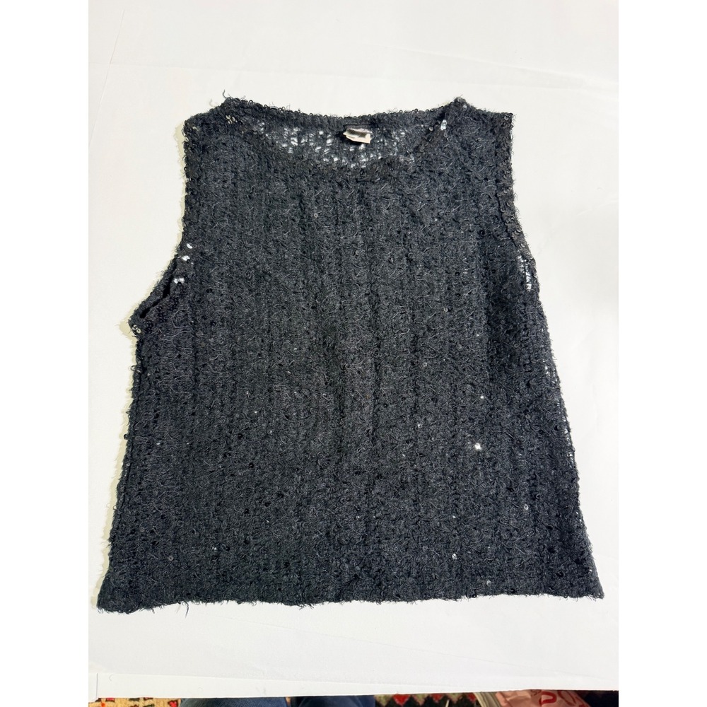 Only Hearts Helena Stuart Sequin Knit Sleeveless Top Black Small